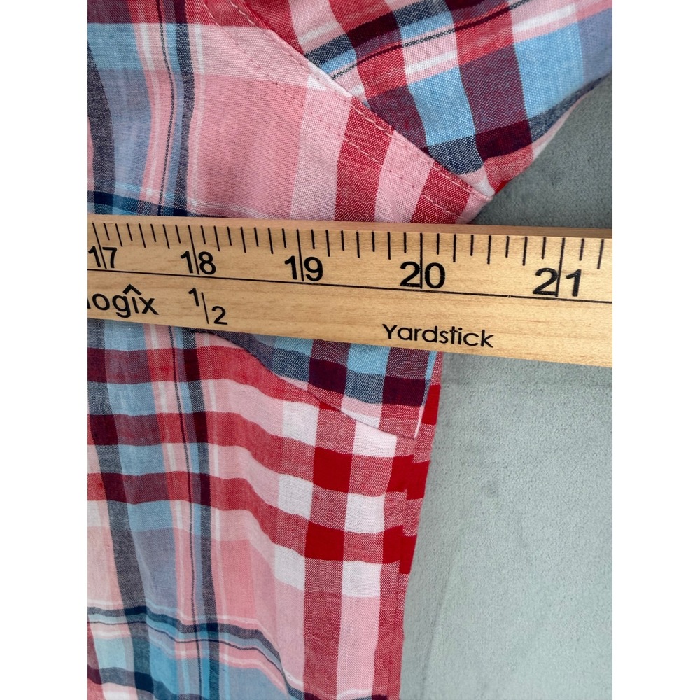 Wrangler Western Plaid Pearl Snap Down Shirt Women M Pink Blue Americana Cowgirl - Picture 6 of 7